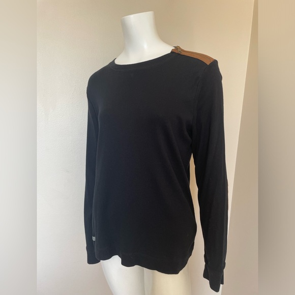 Ralph Lauren Black Long Sleeve Shirt Brown Suede Shoulder Zip Elbow Patches XL - Picture 8 of 16